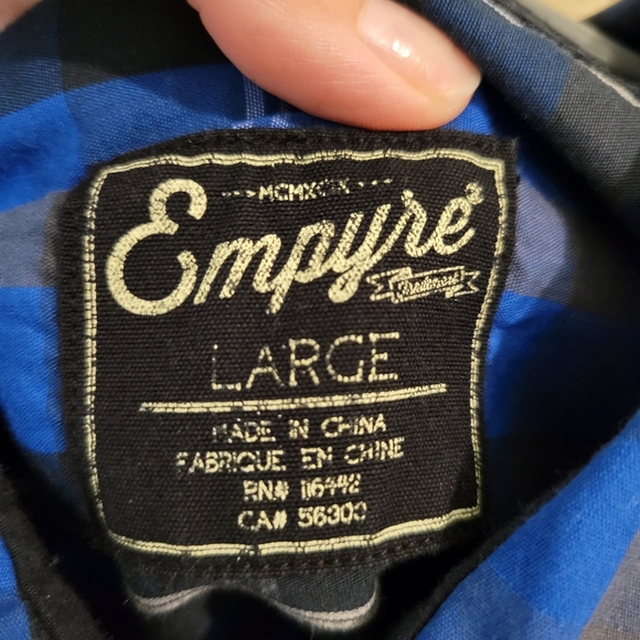 Men Empyre Blue Black Plaid Button up Shirt Size Large - Picture 3 of 6